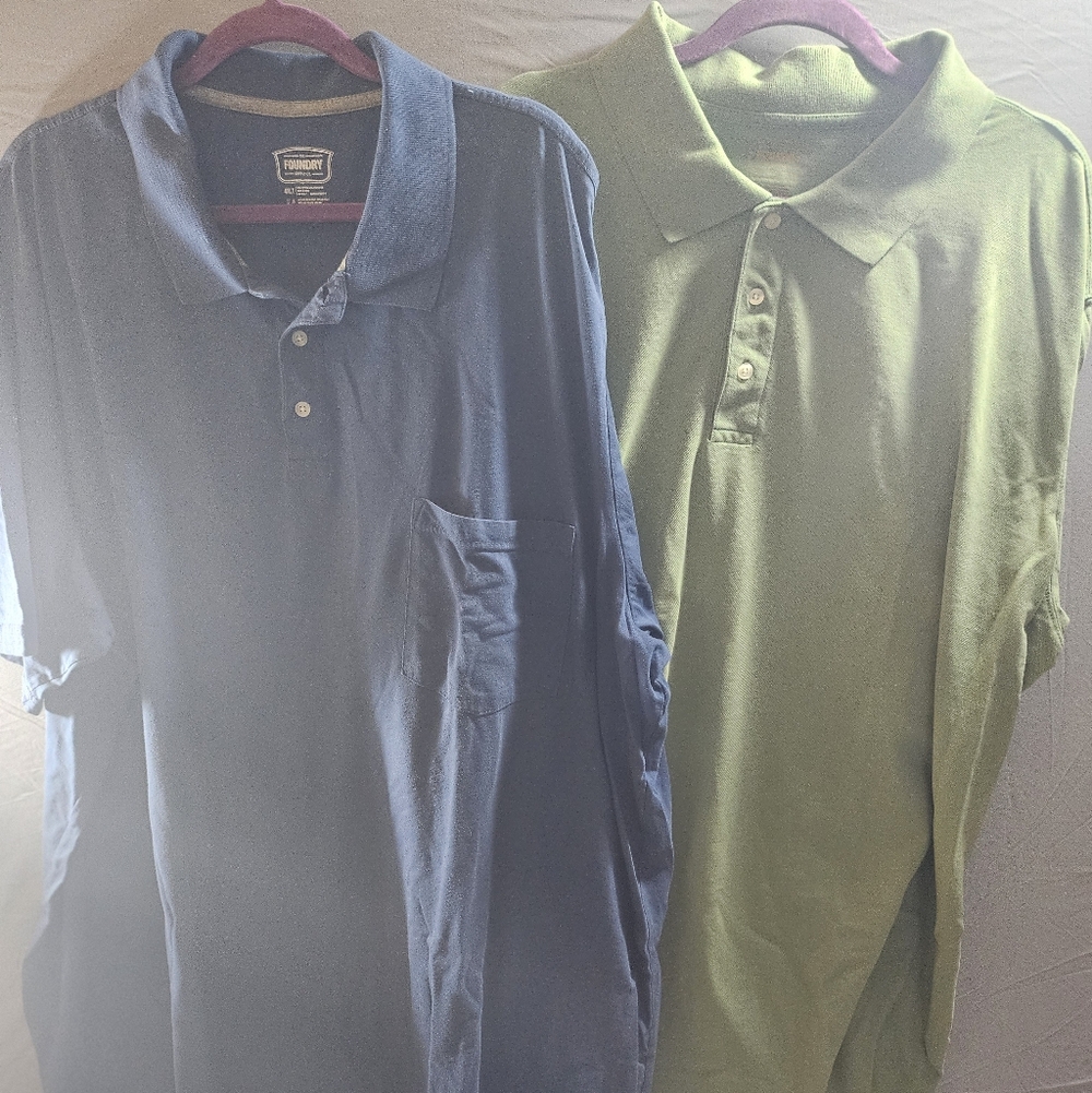 The Foundry Supply Co. 4XLT Pair of 2 Men’s Polo Shirts Green, Blue Pre-Owned